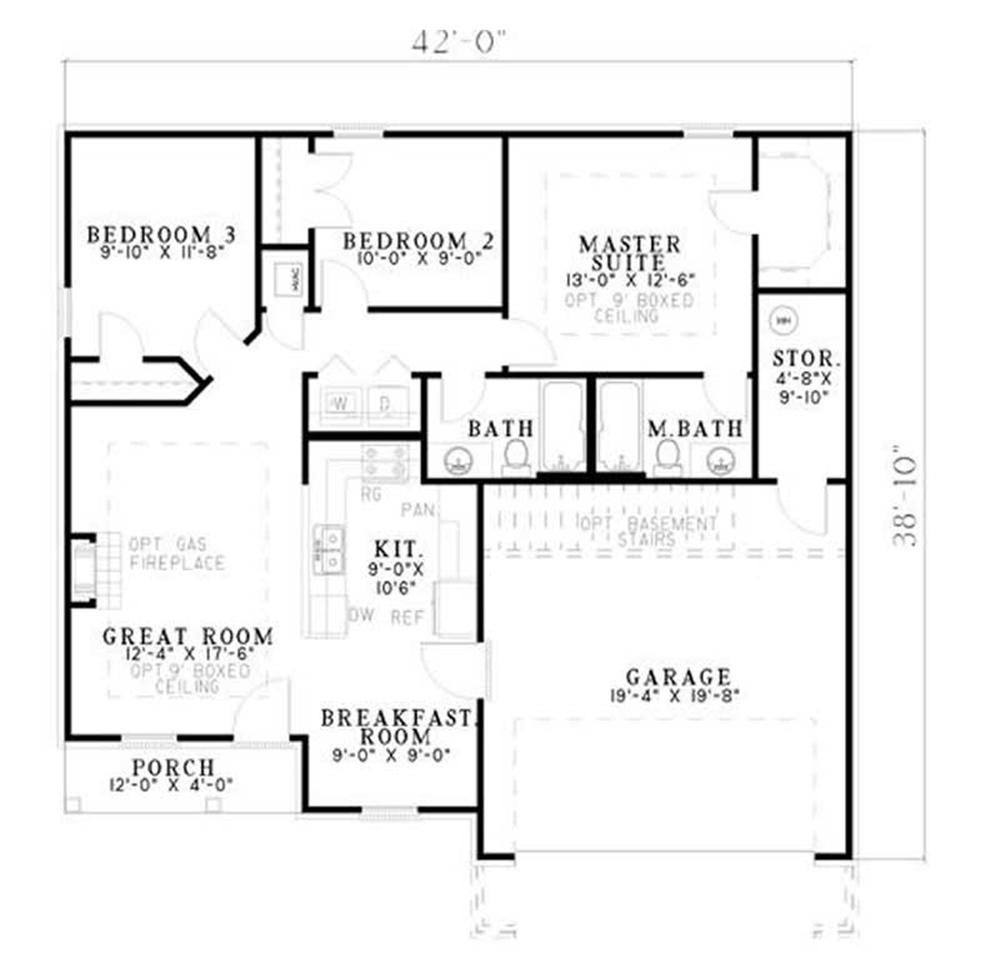 Floor Plan First Story of Ranch Plan #153-1564